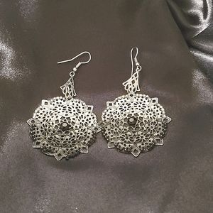 Silver & black filigree looking drop earrings